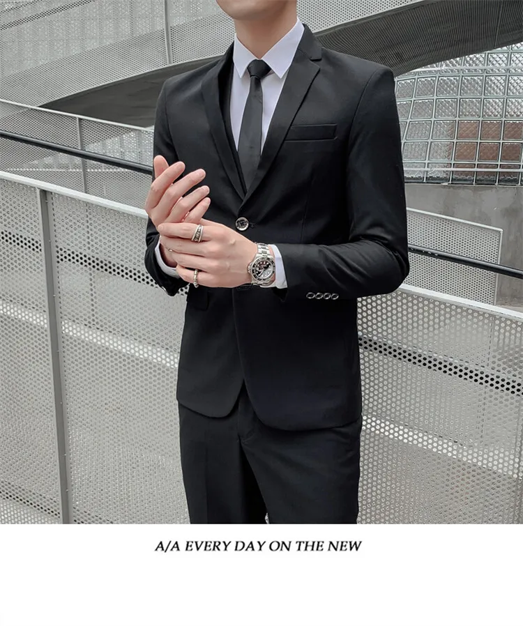 Solid Color Suit Men's Fashionable Gentleman Business Banquet Korean-style Formal Dress Casual Wedding (Blazer+Vest+Trousers)
