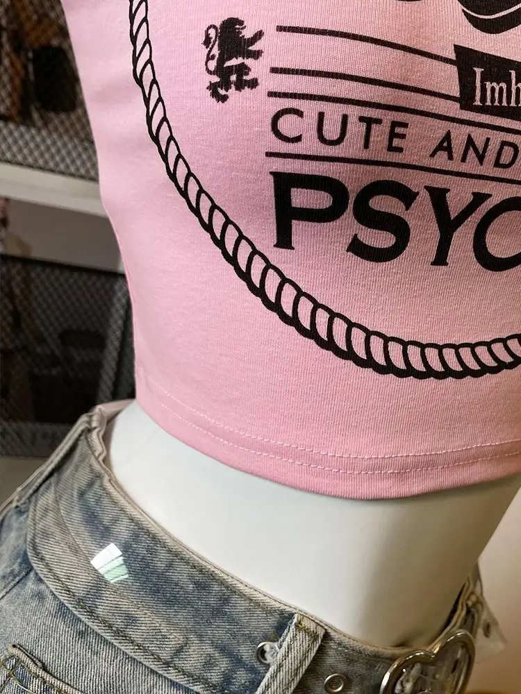 2026 Summer Fashion New Girl Sweet Mini Tank Top Spicy Girl Chain Neck Hanging Pink Female Trendy Cool Short Outerwear Top