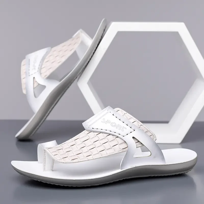 Summer Men's Fashionable Simple Leather Sandals Large Size38-48 Youth Beach Shoes Slippers Rubber Sole Comfortable Casual Footwe