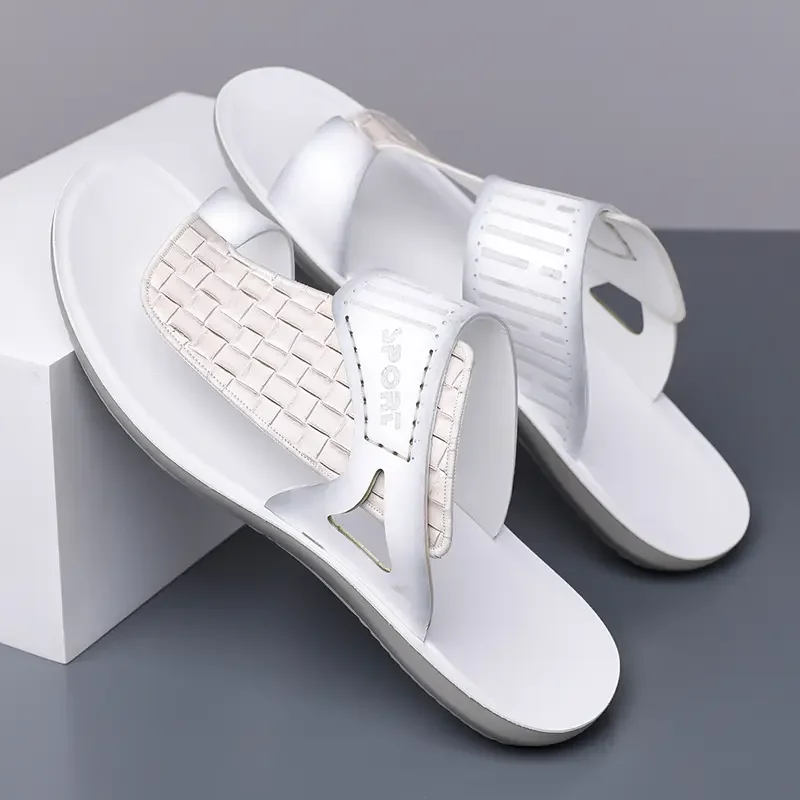 Summer Men's Fashionable Simple Leather Sandals Large Size38-48 Youth Beach Shoes Slippers Rubber Sole Comfortable Casual Footwe