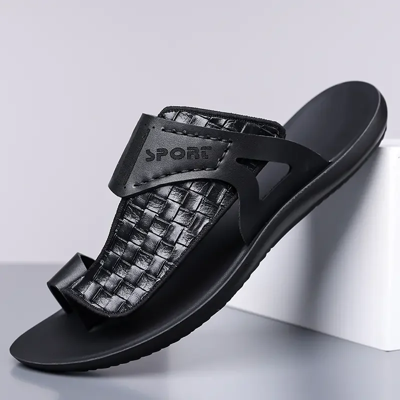 Summer Men's Fashionable Simple Leather Sandals Large Size38-48 Youth Beach Shoes Slippers Rubber Sole Comfortable Casual Footwe