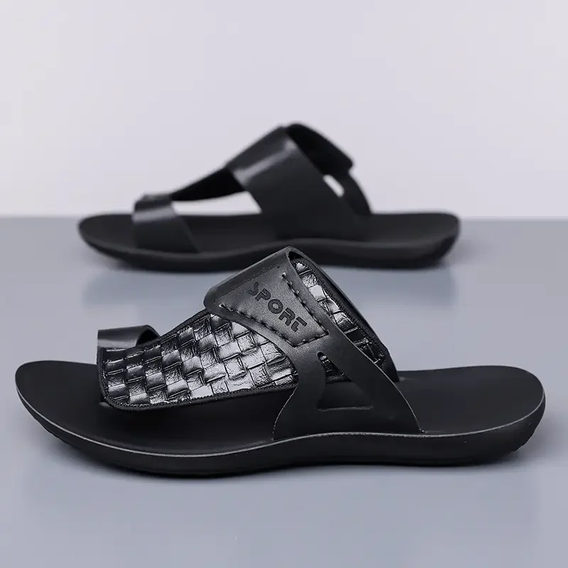 Summer Men's Fashionable Simple Leather Sandals Large Size38-48 Youth Beach Shoes Slippers Rubber Sole Comfortable Casual Footwe