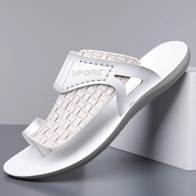 Summer Men's Fashionable Simple Leather Sandals Large Size38-48 Youth Beach Shoes Slippers Rubber Sole Comfortable Casual Footwe