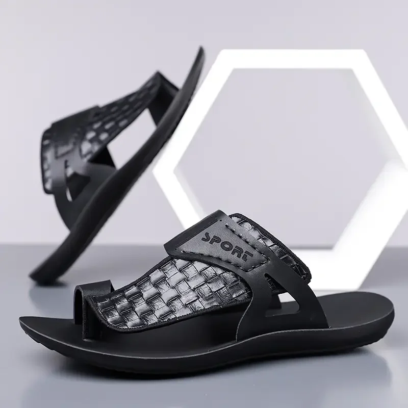 Summer Men's Fashionable Simple Leather Sandals Large Size38-48 Youth Beach Shoes Slippers Rubber Sole Comfortable Casual Footwe
