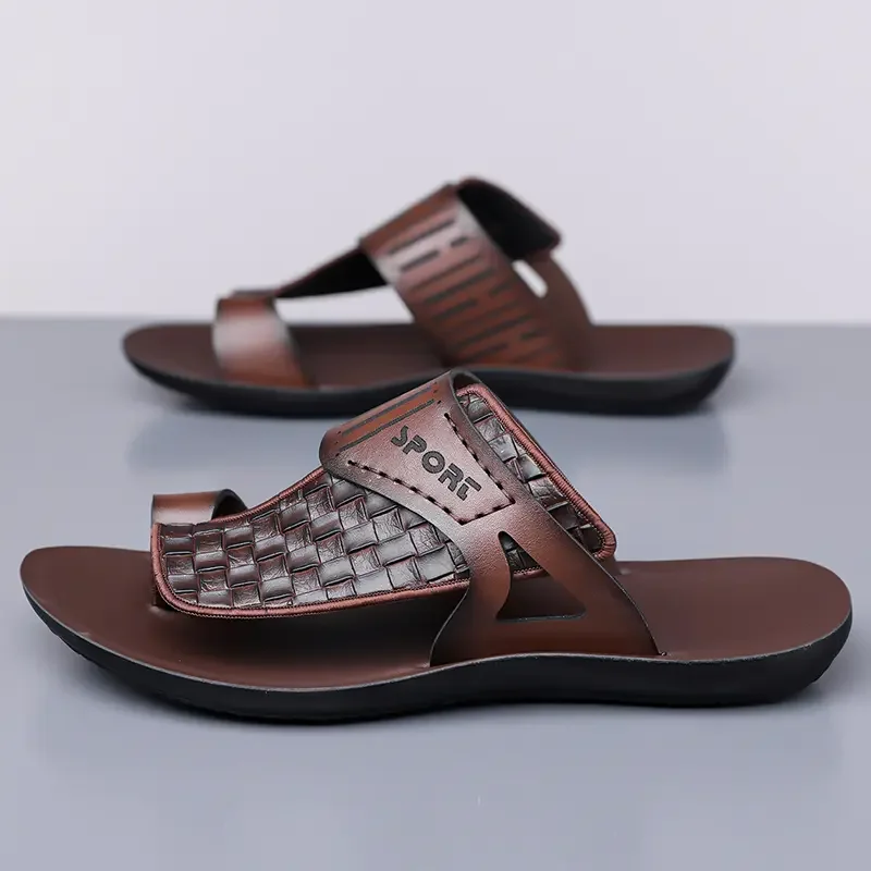 Summer Men's Fashionable Simple Leather Sandals Large Size38-48 Youth Beach Shoes Slippers Rubber Sole Comfortable Casual Footwe