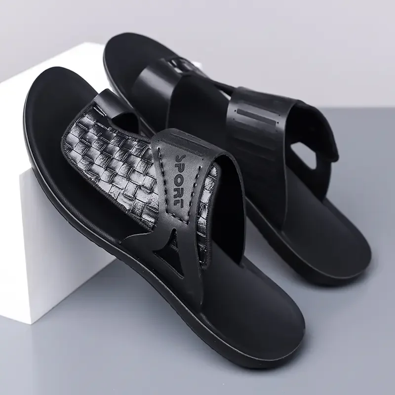 Summer Men's Fashionable Simple Leather Sandals Large Size38-48 Youth Beach Shoes Slippers Rubber Sole Comfortable Casual Footwe