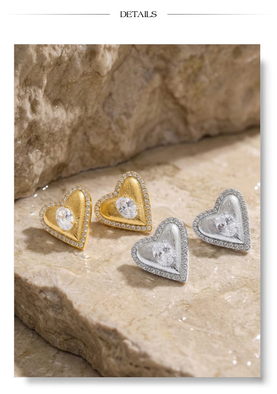Yhpup High Quality Stainless Steel Cubic Zirconia Heart Love Stud Earrings Valentine's Day Gift Delicate Charm Aesthetic Jewelry