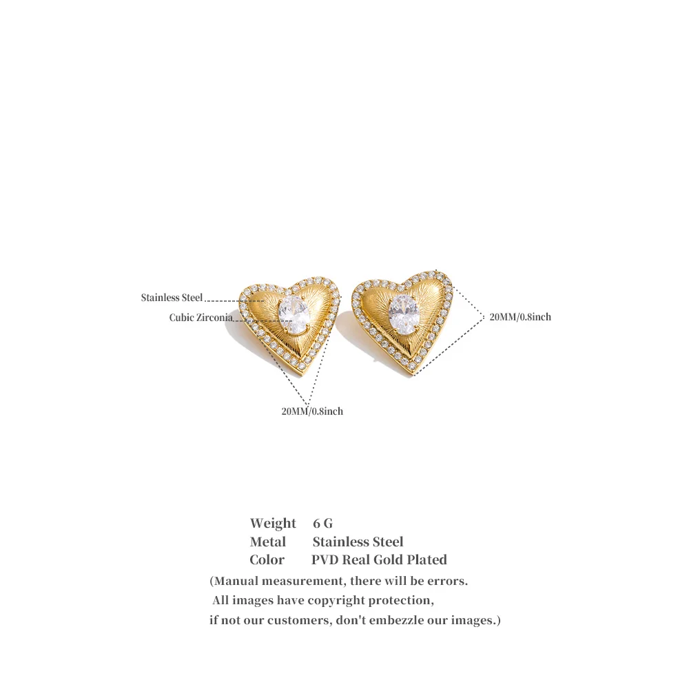 Yhpup High Quality Stainless Steel Cubic Zirconia Heart Love Stud Earrings Valentine's Day Gift Delicate Charm Aesthetic Jewelry