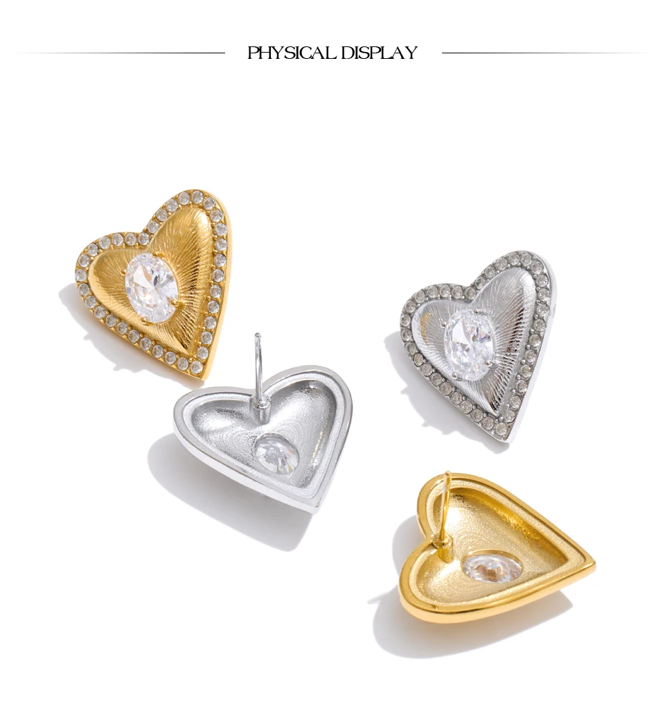 Yhpup High Quality Stainless Steel Cubic Zirconia Heart Love Stud Earrings Valentine's Day Gift Delicate Charm Aesthetic Jewelry