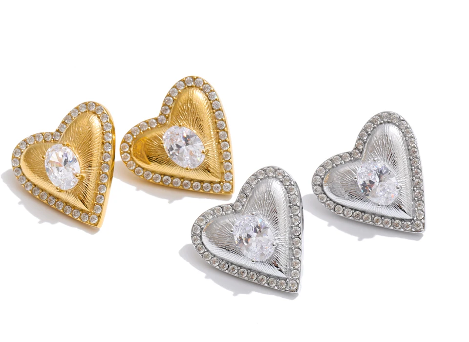 Yhpup High Quality Stainless Steel Cubic Zirconia Heart Love Stud Earrings Valentine's Day Gift Delicate Charm Aesthetic Jewelry