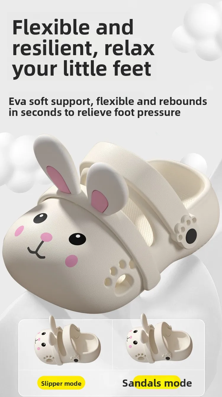 2026 Summer Cute Rabbit Children Slippers Cartoon Outdoor Clogs For Girls Toddler Waterproof Anti Slip EVA Kids Beach Shoes