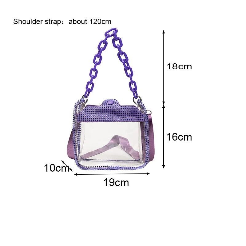 2026 NEW Transparent Shoulder Bag New Chain Handbag Fashionable Diamond Inlaid Jelly Bag PVC Women Crossbody Bag