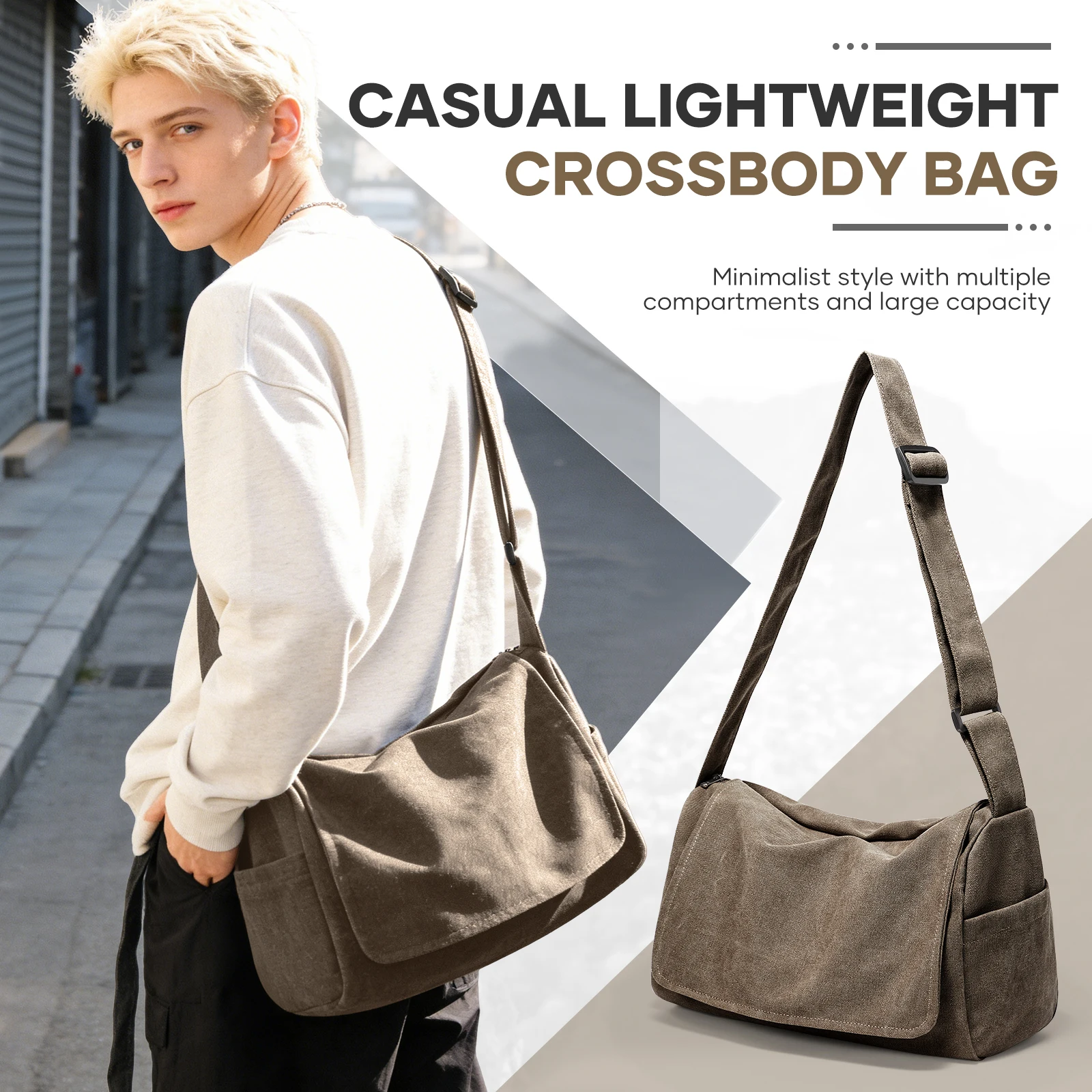 Vintage Men's Shoulder Bag Messenger Bag Canvas Bag, Multiple Pocket Work Bag, Laptop Bag, Student Bag, College Bag for Daily