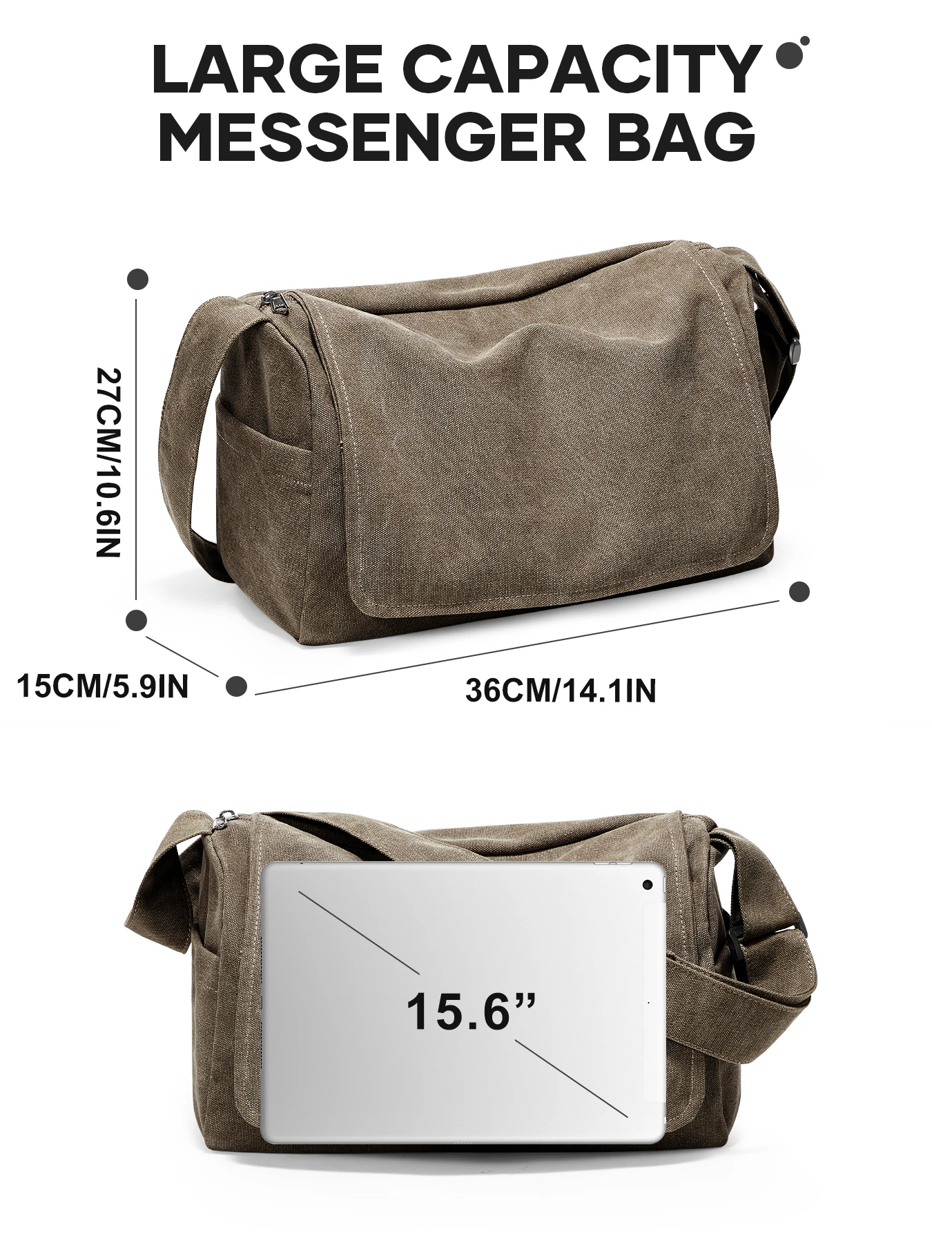 Vintage Men's Shoulder Bag Messenger Bag Canvas Bag, Multiple Pocket Work Bag, Laptop Bag, Student Bag, College Bag for Daily