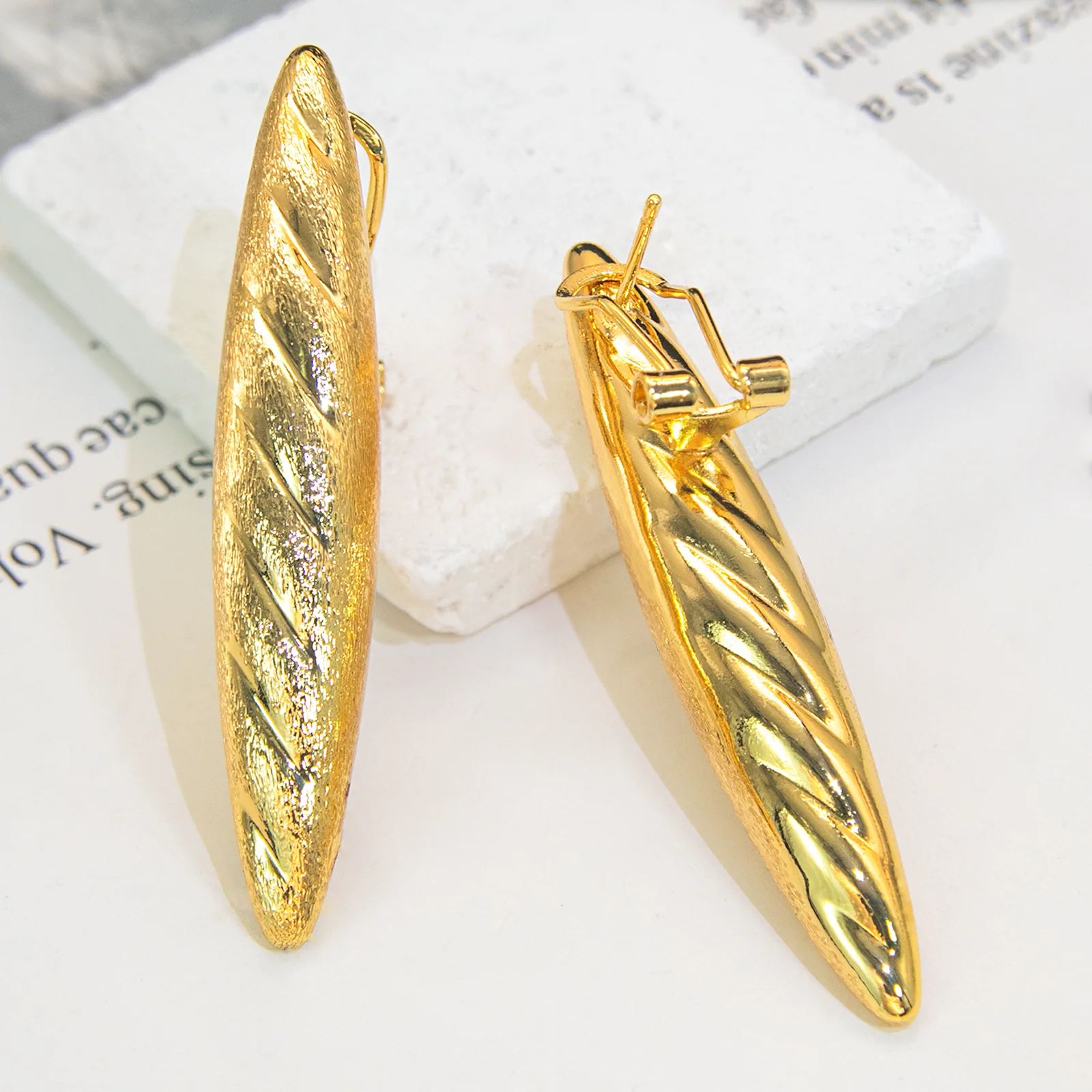 YTJX Metal Frosted Texture Piercing Earrings Hight Quality 18K Gold Color Long Drop Earring For Women Gothic Jewelry Accessories