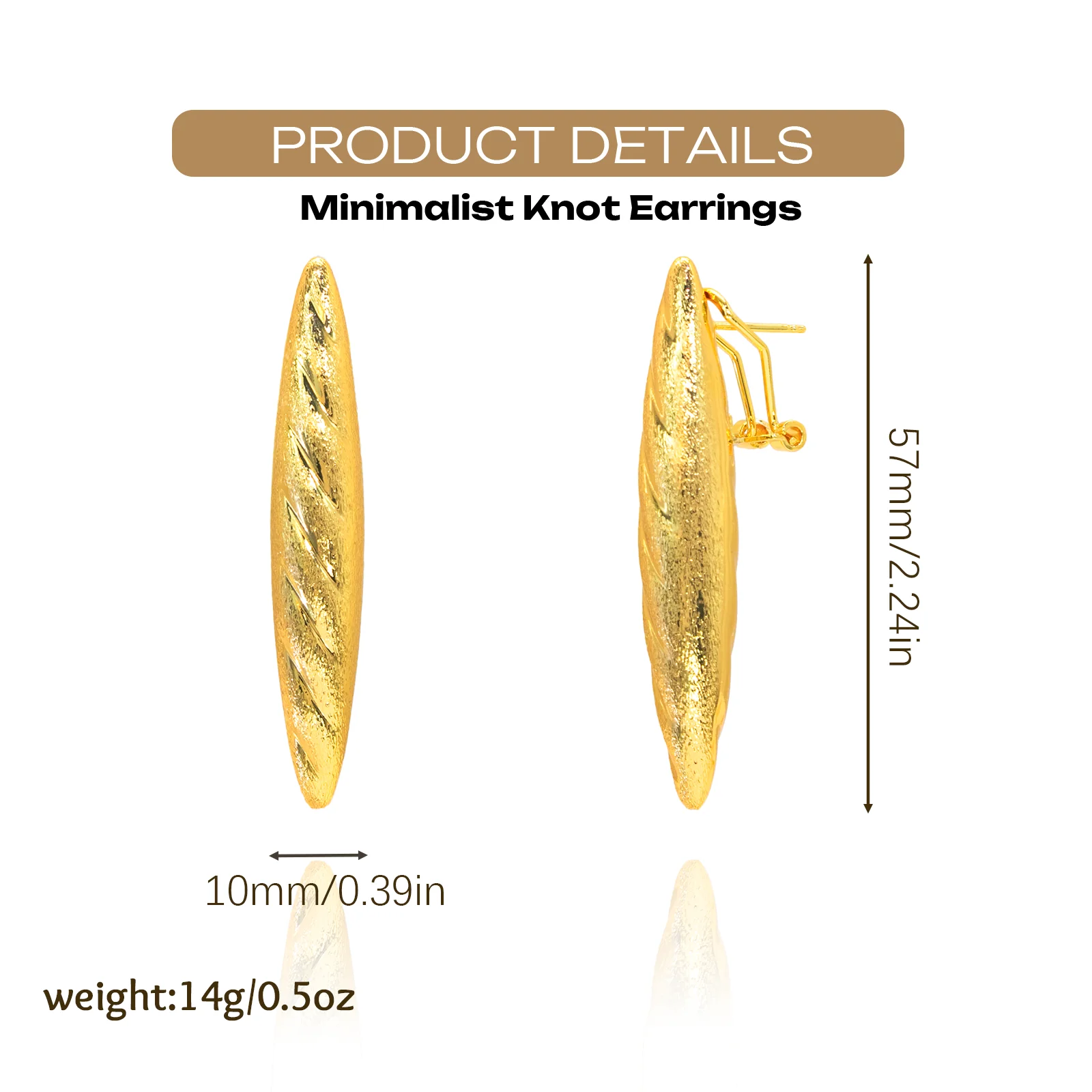 YTJX Metal Frosted Texture Piercing Earrings Hight Quality 18K Gold Color Long Drop Earring For Women Gothic Jewelry Accessories