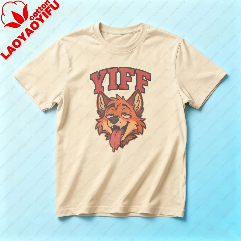 Furry Yiff Fox Shirt Fluffy Lover Merch Gift Fandom Clothing Cosplay Role Play Tops Hot Fox Graphic Tee Men Fashion Streetwear