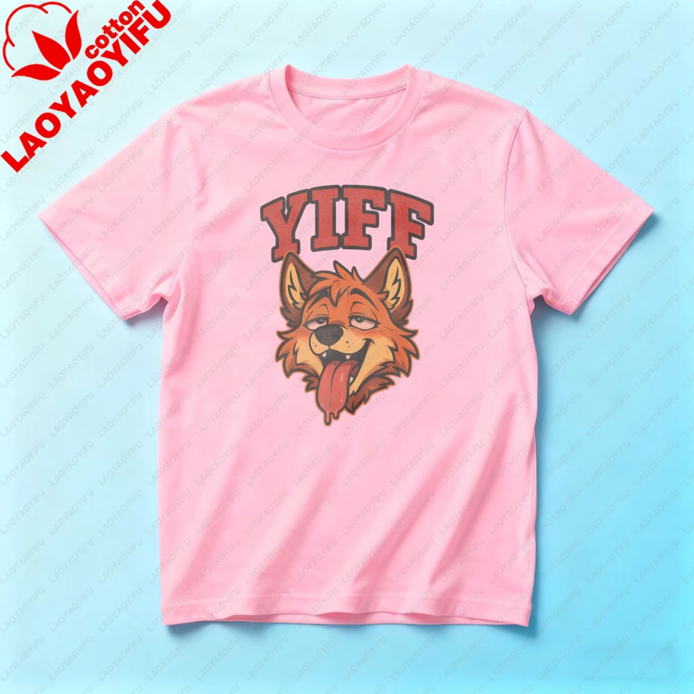 Furry Yiff Fox Shirt Fluffy Lover Merch Gift Fandom Clothing Cosplay Role Play Tops Hot Fox Graphic Tee Men Fashion Streetwear