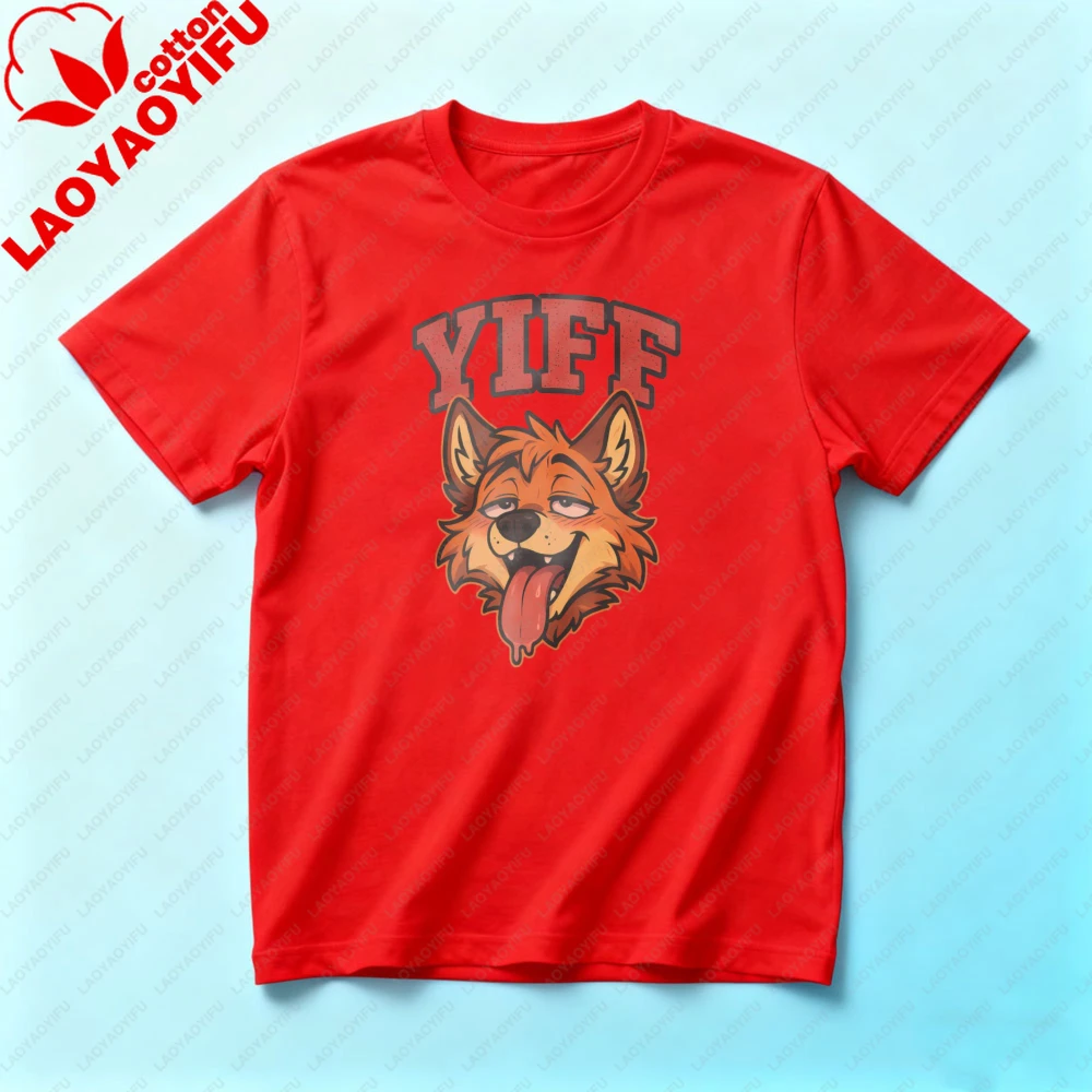 Furry Yiff Fox Shirt Fluffy Lover Merch Gift Fandom Clothing Cosplay Role Play Tops Hot Fox Graphic Tee Men Fashion Streetwear