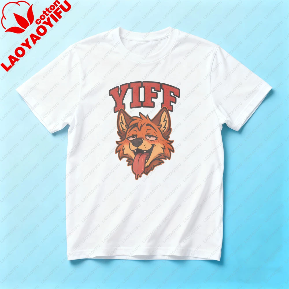 Furry Yiff Fox Shirt Fluffy Lover Merch Gift Fandom Clothing Cosplay Role Play Tops Hot Fox Graphic Tee Men Fashion Streetwear