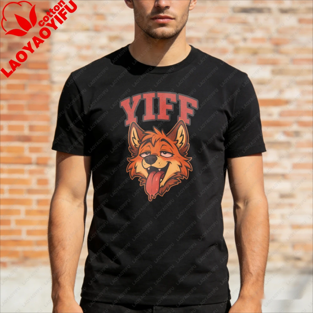 Furry Yiff Fox Shirt Fluffy Lover Merch Gift Fandom Clothing Cosplay Role Play Tops Hot Fox Graphic Tee Men Fashion Streetwear