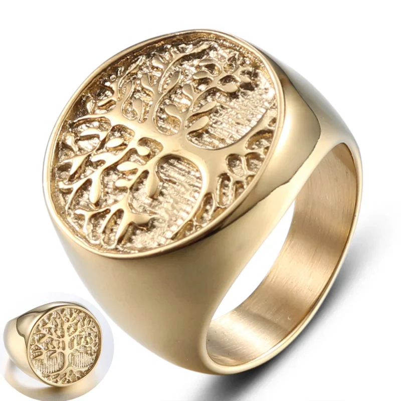 8/9/10/11/12/13 Life Tree Ring Men Women Stainless Steel Waterproof Gold-Color Big Size Finger Jewelry Wholesale Drop Shipping