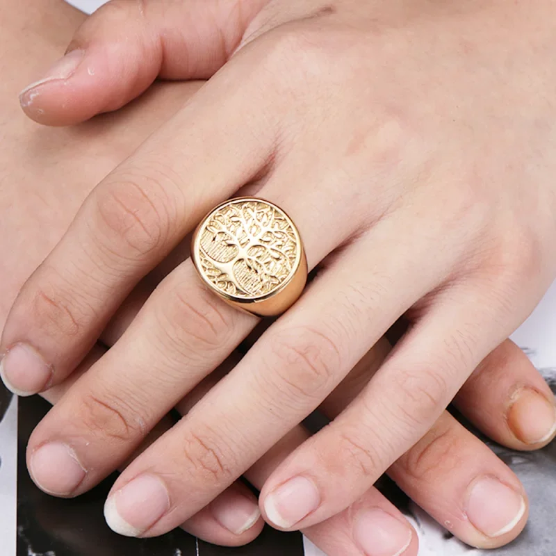 8/9/10/11/12/13 Life Tree Ring Men Women Stainless Steel Waterproof Gold-Color Big Size Finger Jewelry Wholesale Drop Shipping
