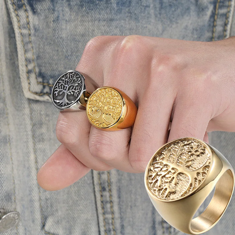 8/9/10/11/12/13 Life Tree Ring Men Women Stainless Steel Waterproof Gold-Color Big Size Finger Jewelry Wholesale Drop Shipping
