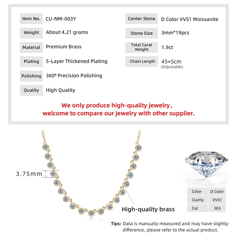 IOGOU Quality 14k Gold Filled Bubble Necklaces 3mm Moissanite Pendant Necklace for Women Jewelry GRA Certificate Wedding Gifts