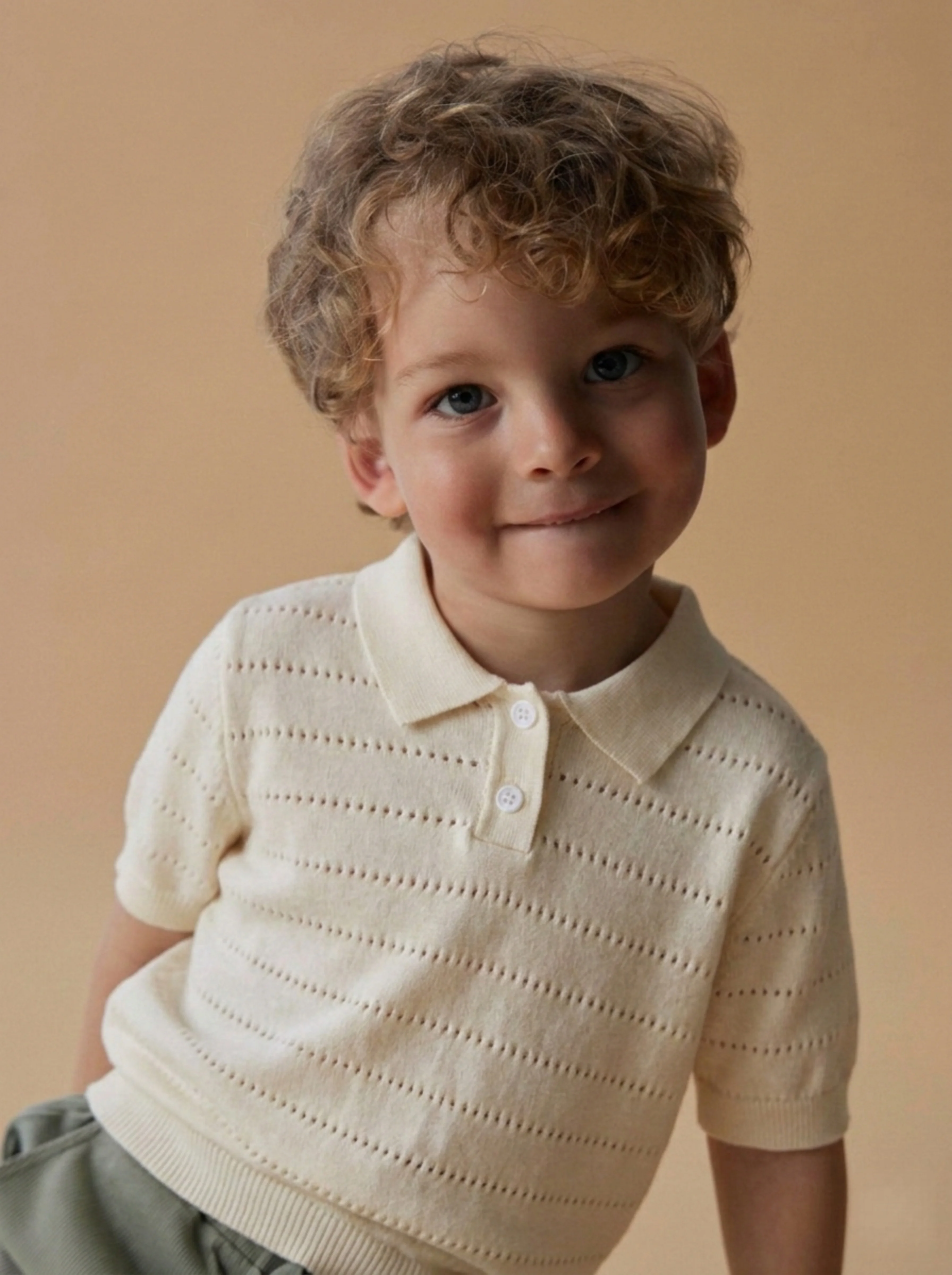 Boys' College Style Solid Color Hollow Collar Polo Shirt Short-Sleeved Thin Knit Sweater Pullover Sweater