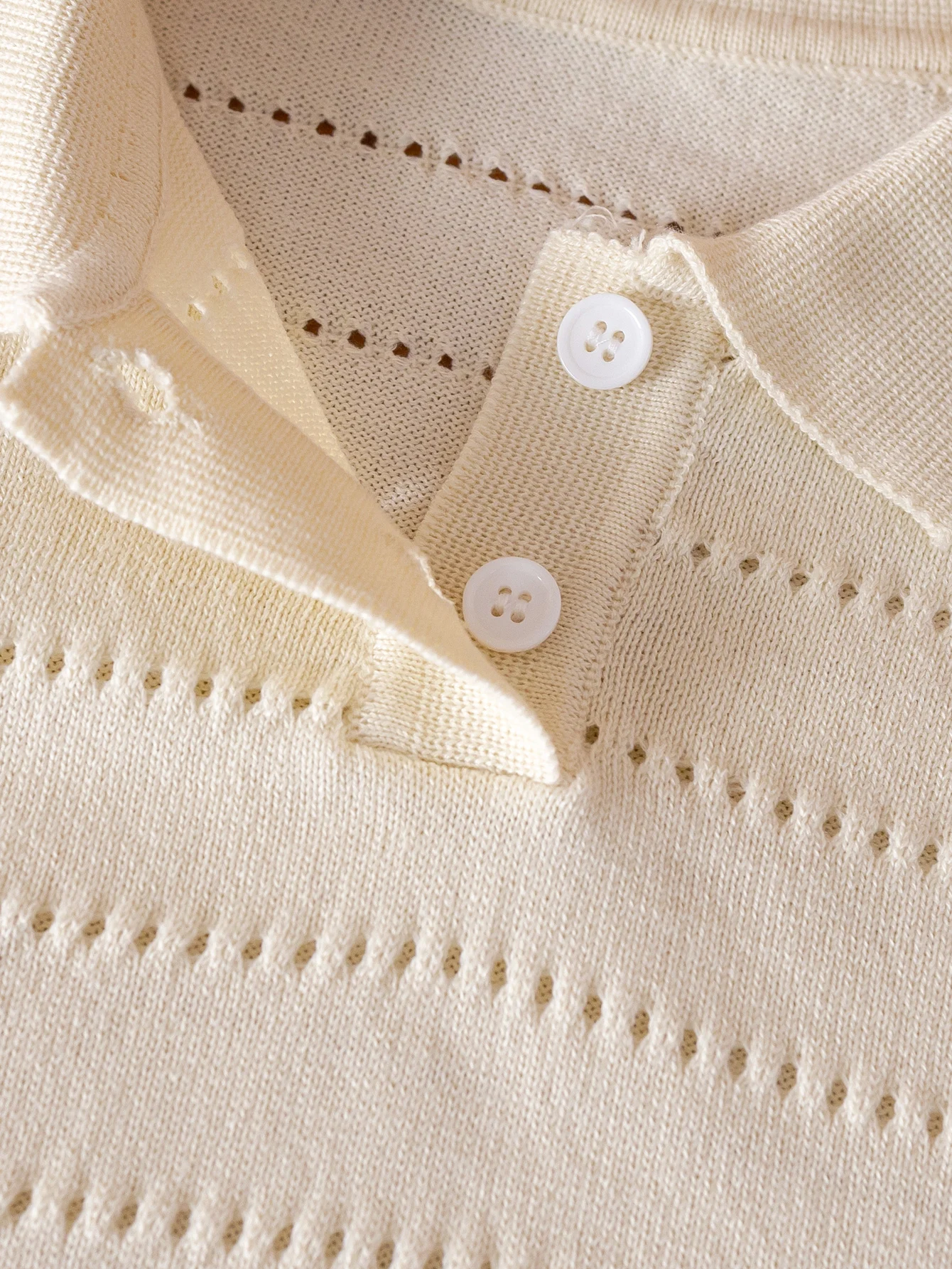 Boys' College Style Solid Color Hollow Collar Polo Shirt Short-Sleeved Thin Knit Sweater Pullover Sweater
