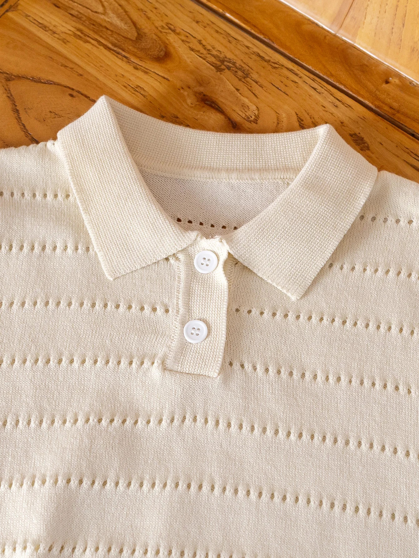 Boys' College Style Solid Color Hollow Collar Polo Shirt Short-Sleeved Thin Knit Sweater Pullover Sweater