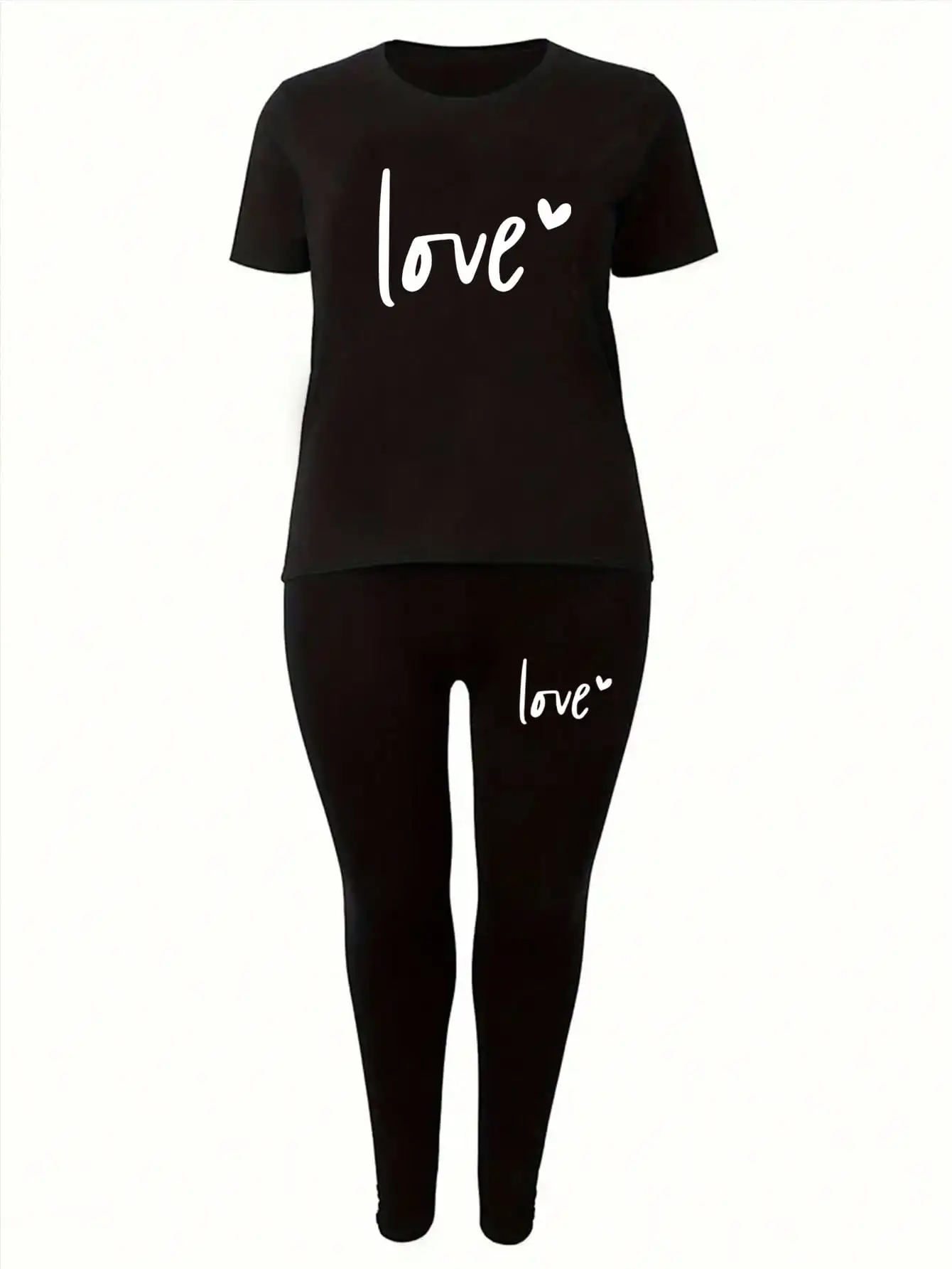 Spring and Summer Casual Two-Piece Set, Expressing Love, Round Neck Short Sleeved T-Shirt and Pants Set, Women's Clothing