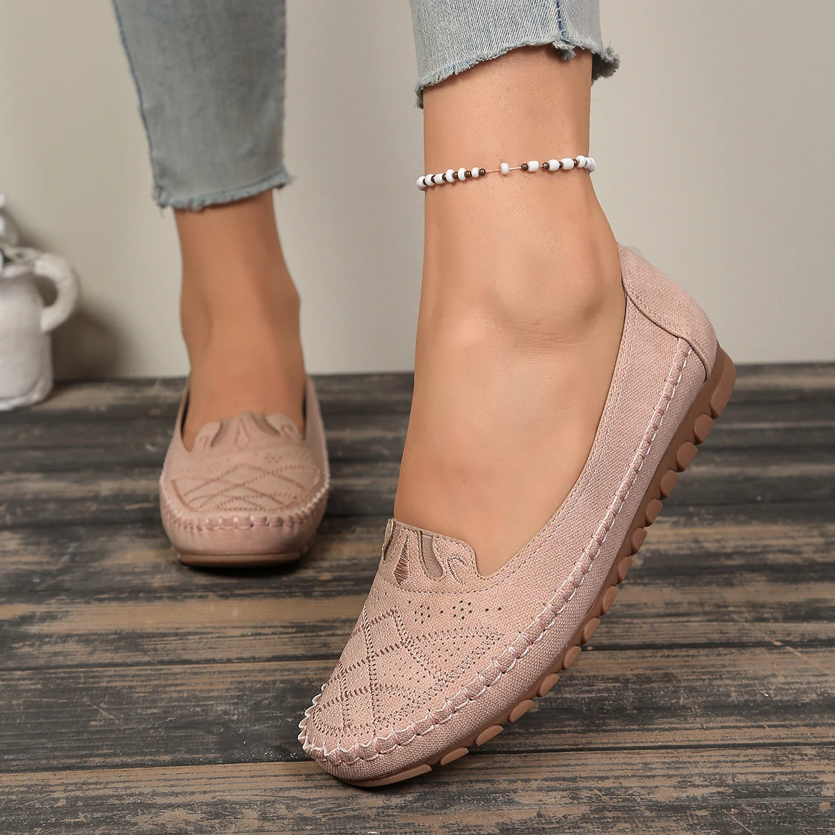 goreyodoly Women Slip On Loafers Wide Fit Comfortable Flats Lightweight Breathable Shoe Perforated Embroidery Print Leather Look