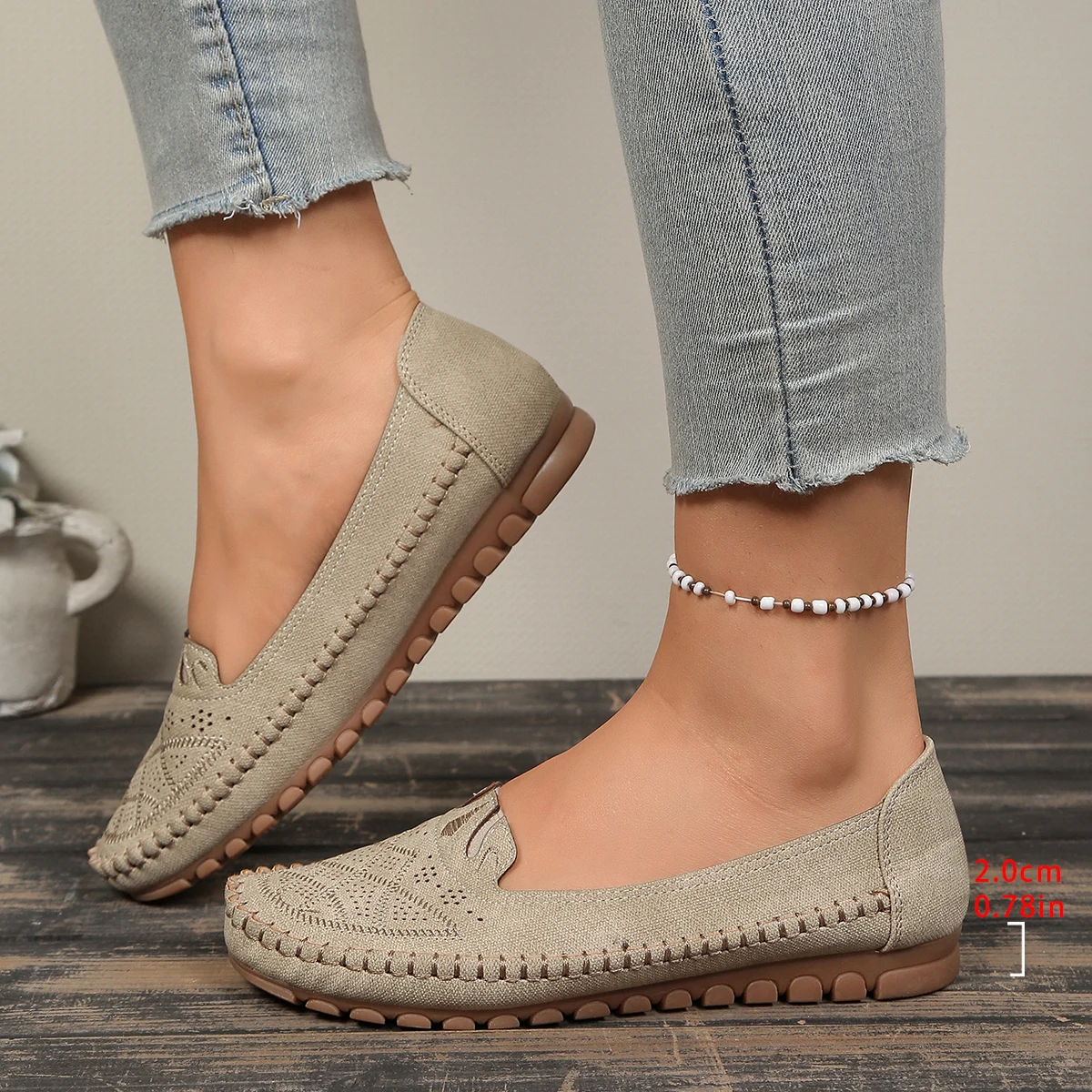 goreyodoly Women Slip On Loafers Wide Fit Comfortable Flats Lightweight Breathable Shoe Perforated Embroidery Print Leather Look