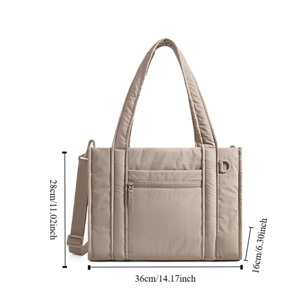 Nylon Puffer Tote Bag for Women Large Capacity Multiple Pockets Quilted Crossbody Bag Lightweight Casual Commuting Bags