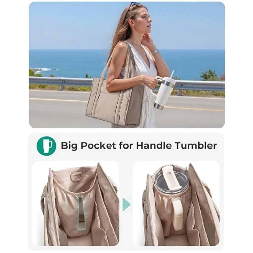 Nylon Puffer Tote Bag for Women Large Capacity Multiple Pockets Quilted Crossbody Bag Lightweight Casual Commuting Bags