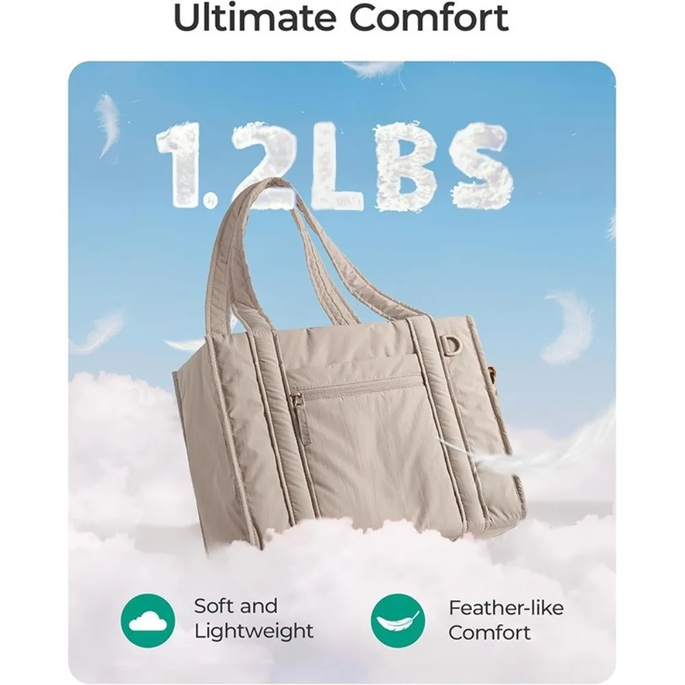 Nylon Puffer Tote Bag for Women Large Capacity Multiple Pockets Quilted Crossbody Bag Lightweight Casual Commuting Bags