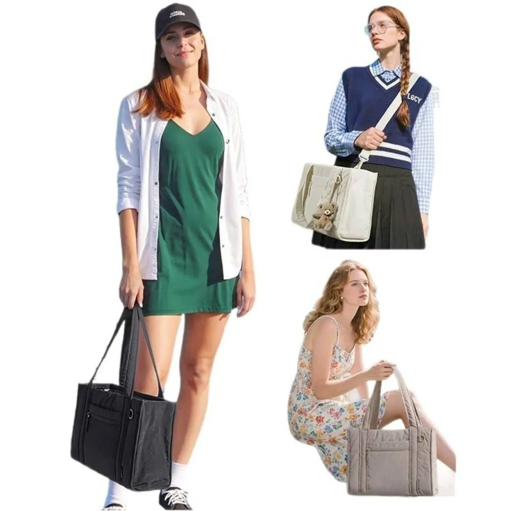 Nylon Puffer Tote Bag for Women Large Capacity Multiple Pockets Quilted Crossbody Bag Lightweight Casual Commuting Bags