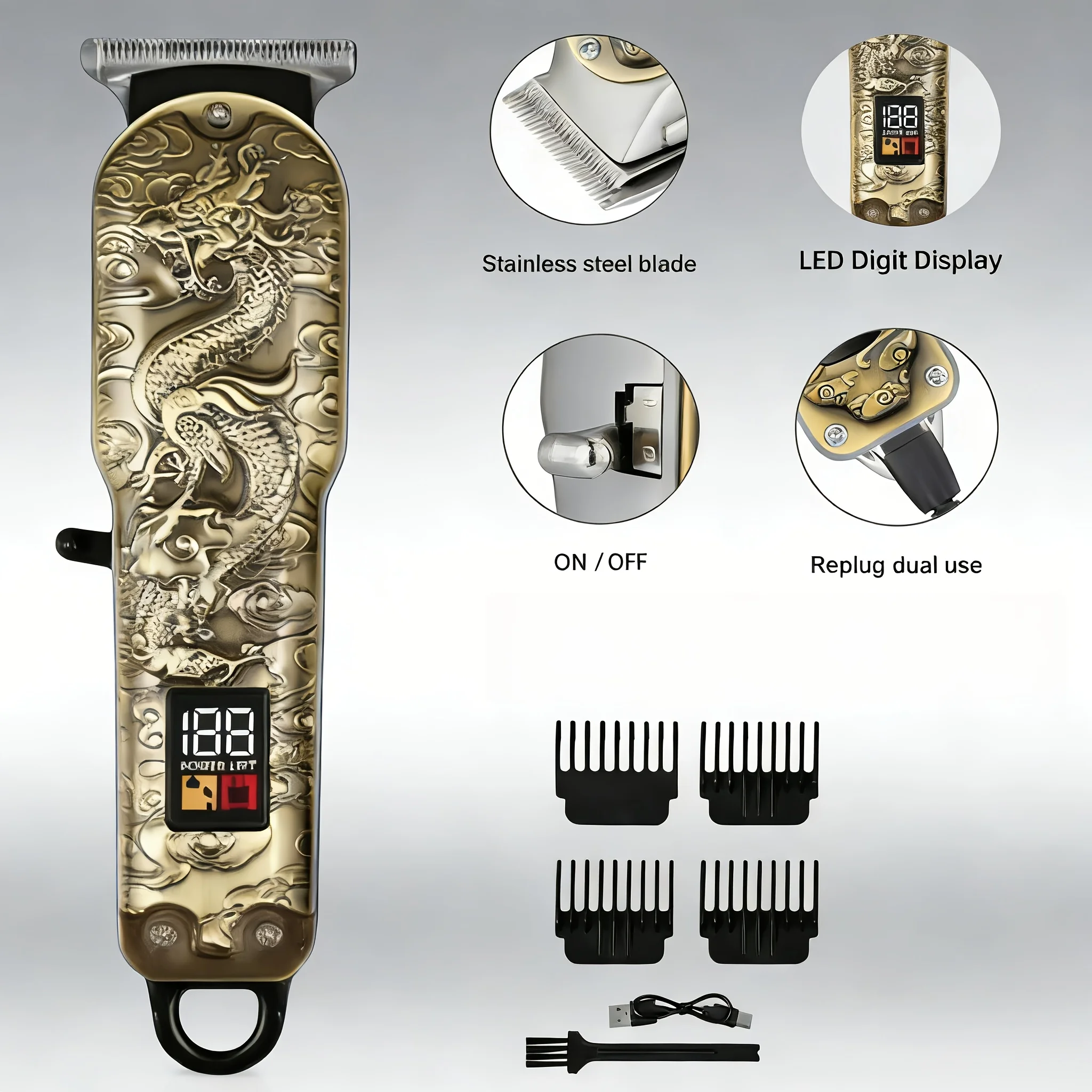 Cordless Hair Clipper for Men Rechargeable Professional T-Blade Trimmer Kit with Li-ion Battery Home Haircut & Beard Styling Set
