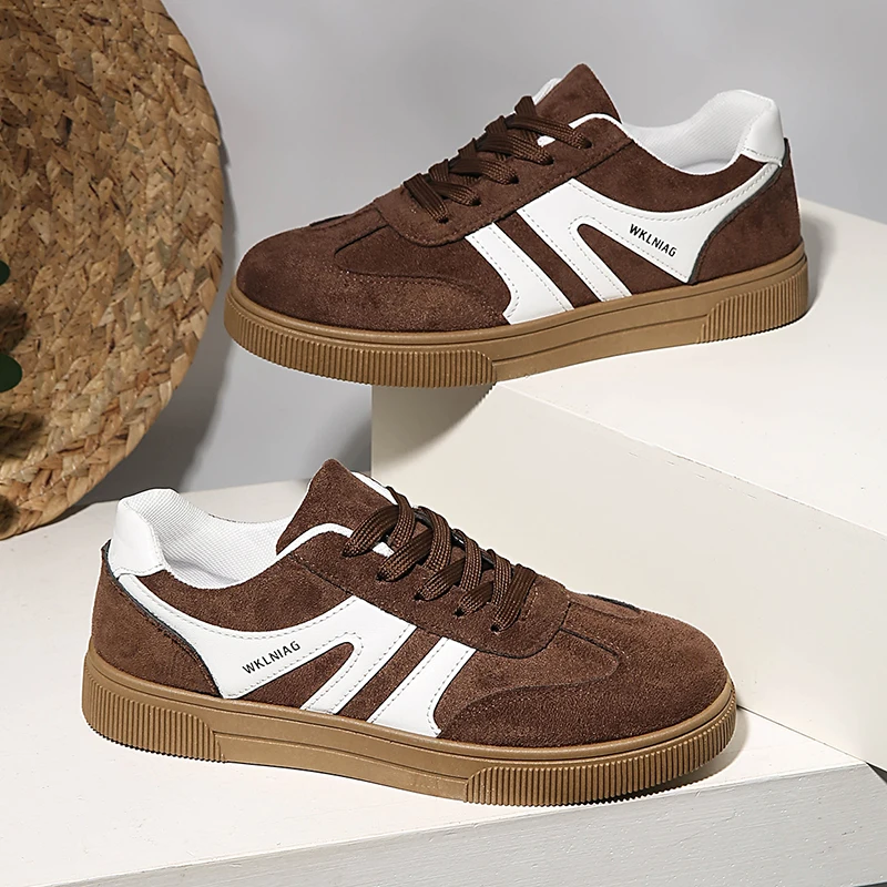 Faux Suede Brown Platform Sneakers Women 2026 Spring Non Slip Flat Heels Casual Walking Shoes Woman Thick Sole Vulcanize Shoes