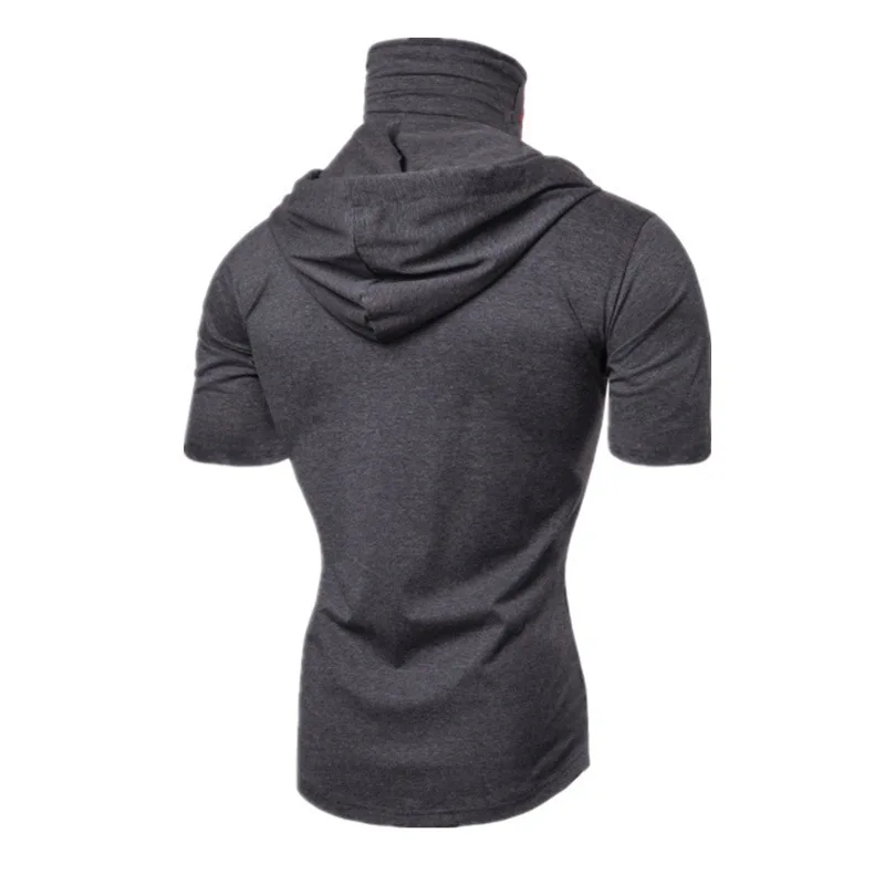 Men New Gym Thin Hoodie Short Sleeve Hoodies With Mask Sweatshirt Casual Splice Large Mask Hoodie Sweatshirt Hooded Tops Cycling