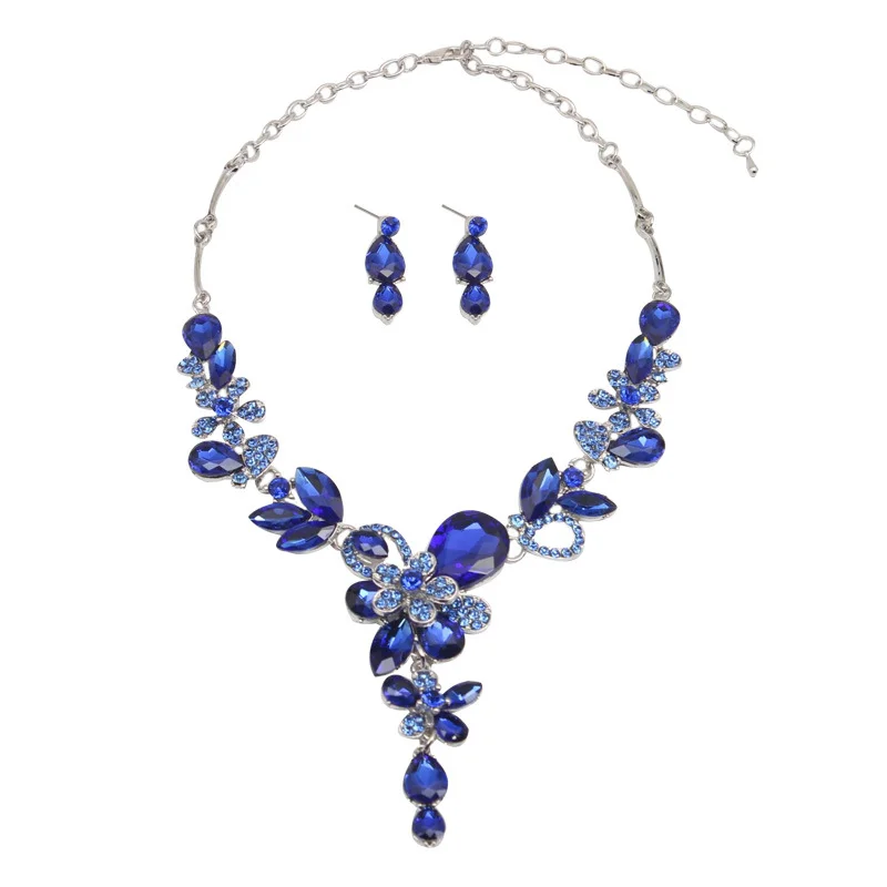 Crystal petal style necklace and earrings set. High-quality waterproof jewelry. Gift for your wife.