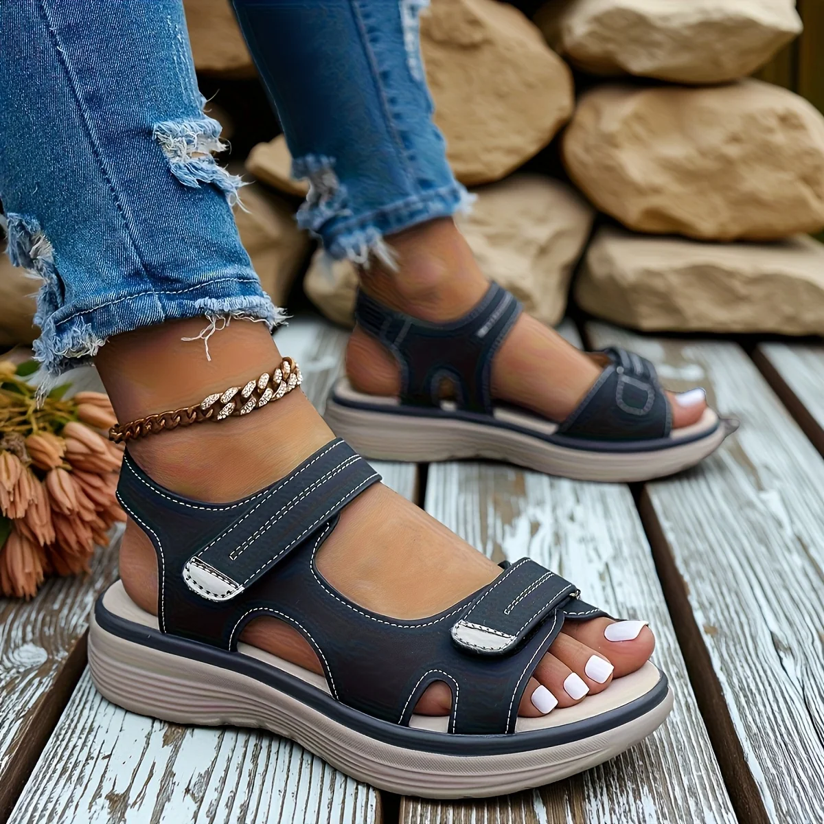 New Summer Casual Platform Sandals Women Comfortable Fashion Thick Sole Outdoor Sports Sandals Non Slip Wading Beach Shoes Women
