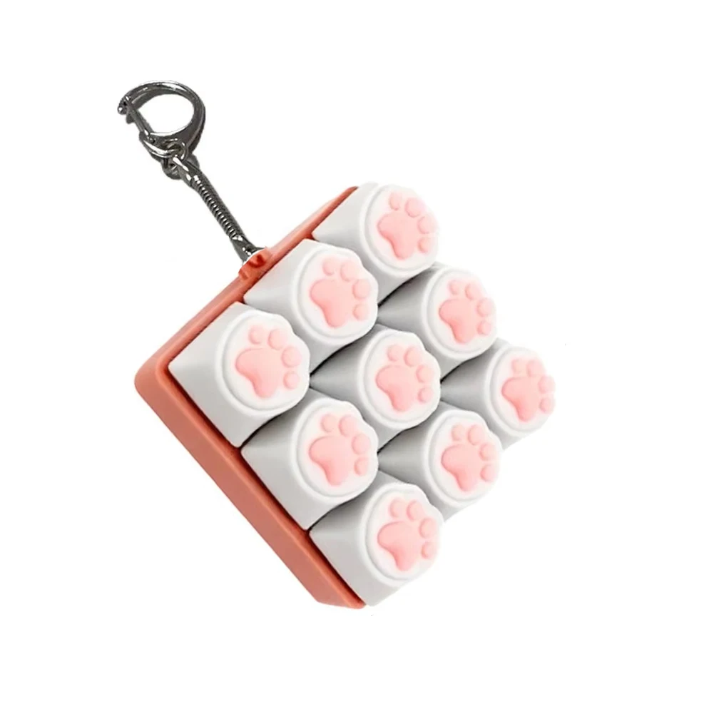 Cute Cat Claw Keychain 9 Keys Keyboard Decompression Keyring Clicker Button Stress Relief for Adult Office Anxiety Finger Keycap