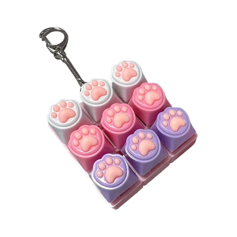 Cute Cat Claw Keychain 9 Keys Keyboard Decompression Keyring Clicker Button Stress Relief for Adult Office Anxiety Finger Keycap