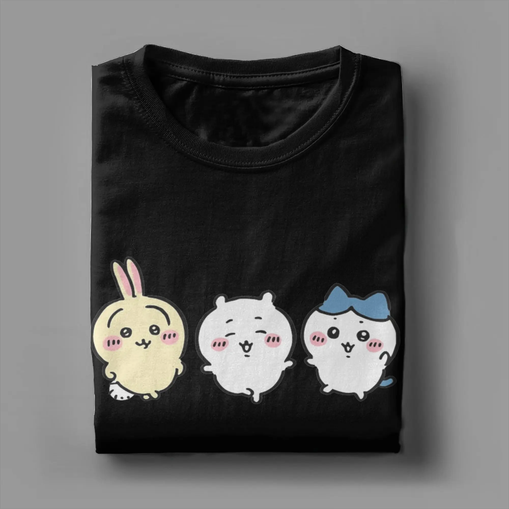 Chiikawas Hachiware Usagi Cute Kawaii T Shirt Men 100% Cotton Humorous T-Shirts Crew Neck Tees Short Sleeve Clothing Gift Idea
