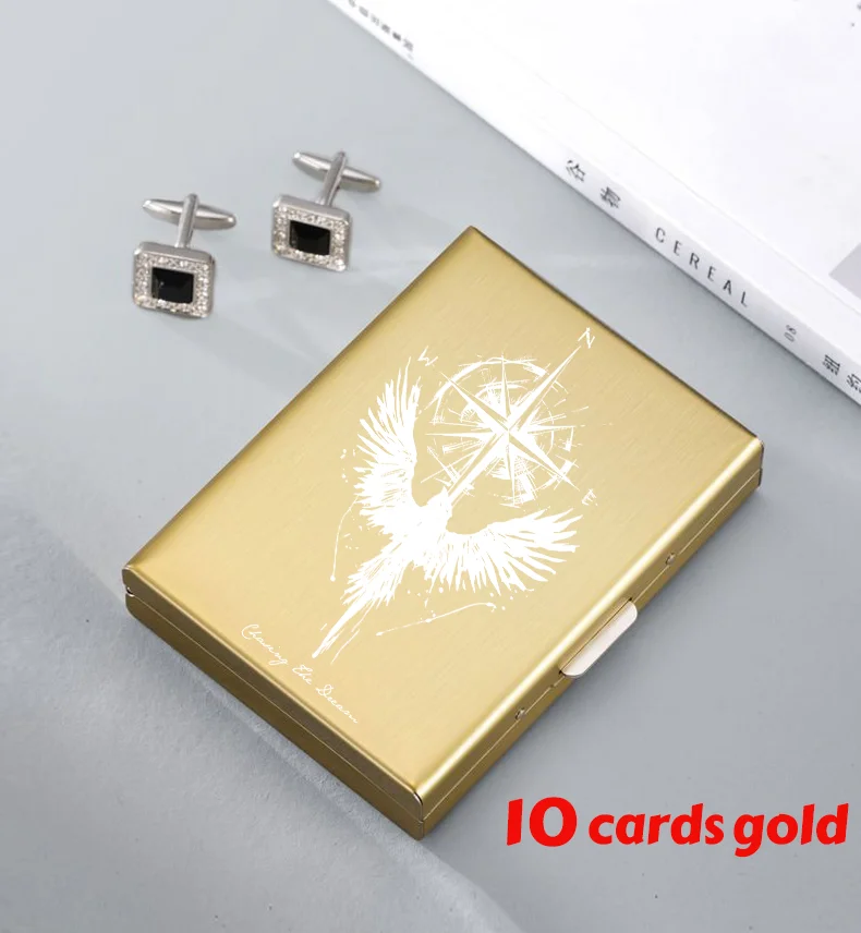 Minimalist Letter Print Credit Card Case Wallet Men Women Business Slim Wallet Stainless Steel Card Holder 10 Card Slot Gift