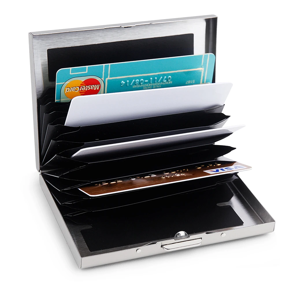 Minimalist Letter Print Credit Card Case Wallet Men Women Business Slim Wallet Stainless Steel Card Holder 10 Card Slot Gift