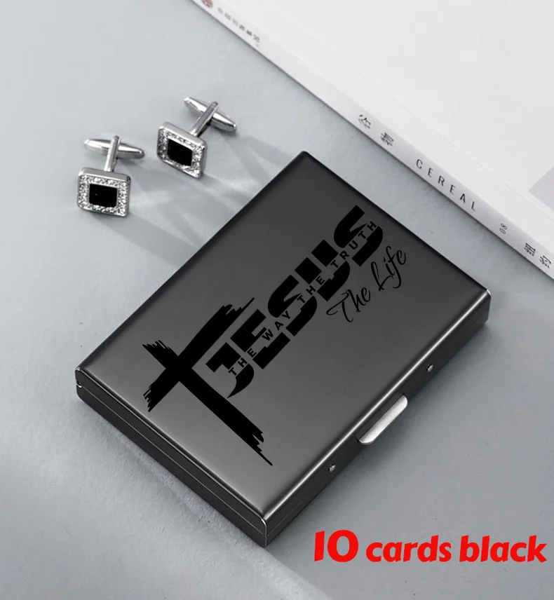 Minimalist Letter Print Credit Card Case Wallet Men Women Business Slim Wallet Stainless Steel Card Holder 10 Card Slot Gift